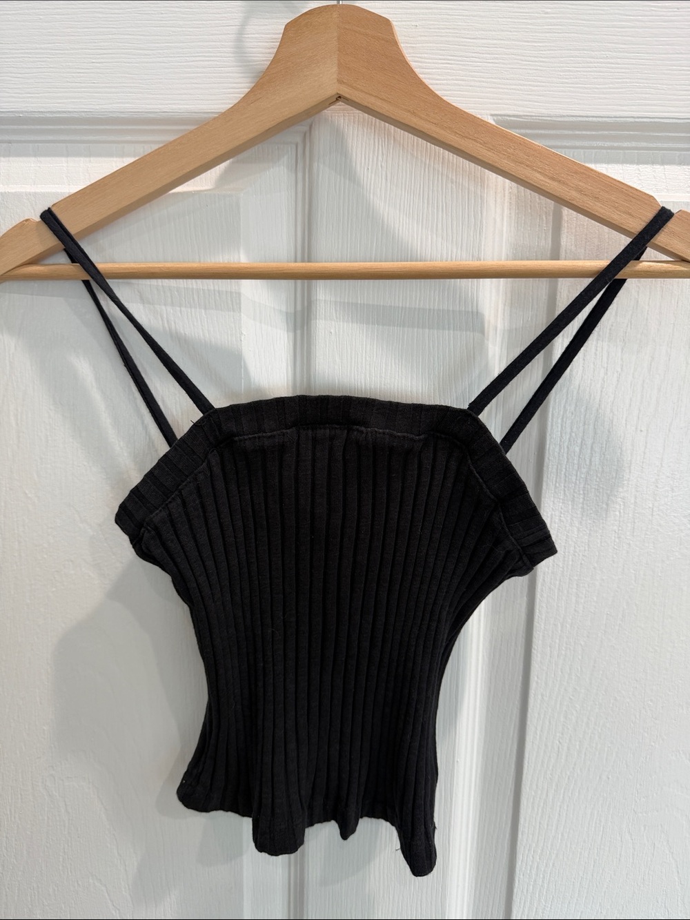Project Social T Black Ribbed Double Spaghetti-Strap Tank